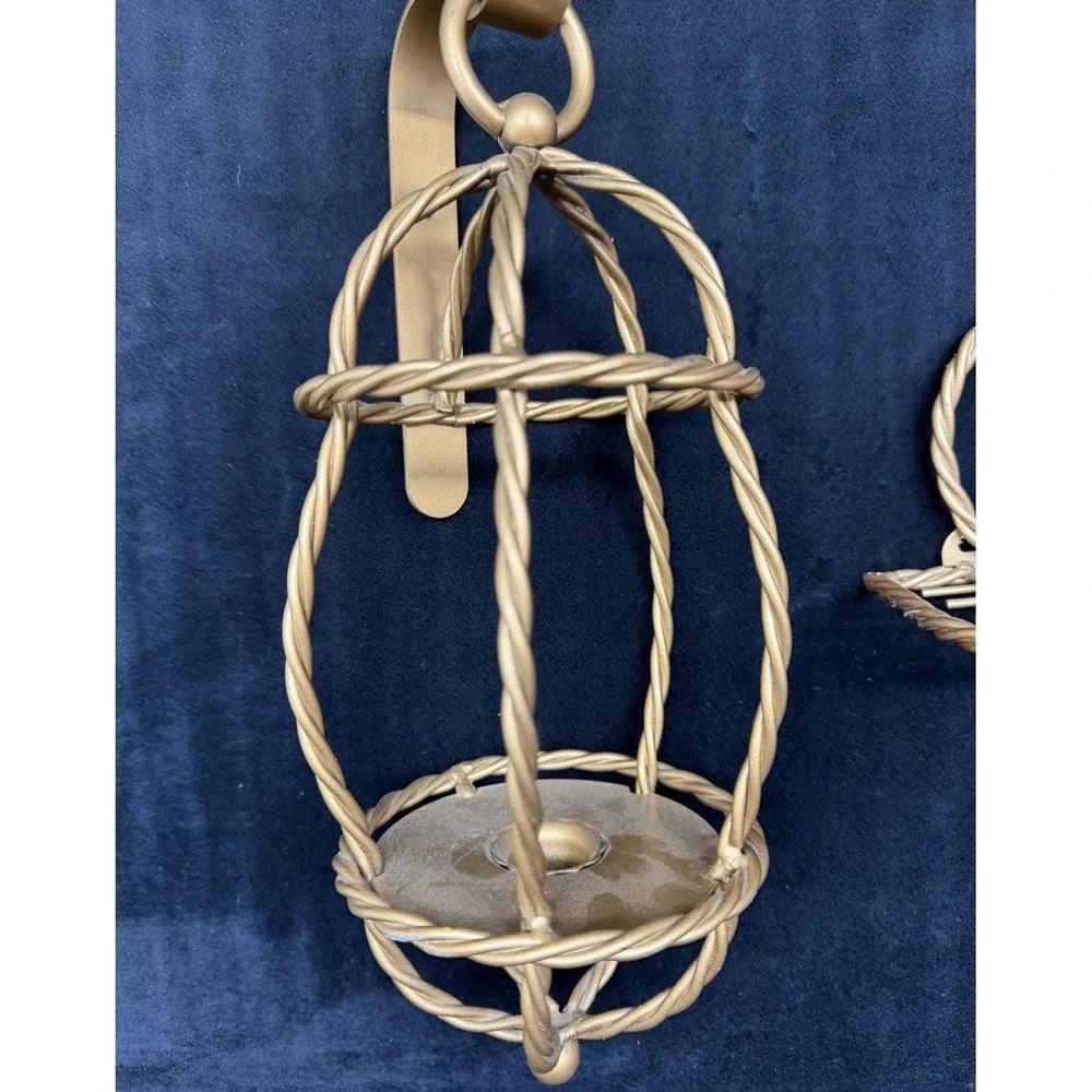 Vintage Gold Metal Bow Wall Shelves (2) & Taper Candle Sconce Coquette Regency